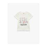Koton Tavşan Baskılı Ekru Kız Çocuk T-Shirt 6SKG10242AK