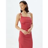 Koton Tek Omuz Kalem Elbise Midi Boy Dokulu Drapeli Slim Fit
