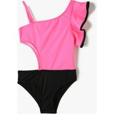 Koton Tek Omuz Mayo Pencere Detaylı Fırfırlı - 9 - 10 Yaş - Pembe