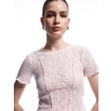 Koton Transparan Slim Fit Kısa Kollu Bisiklet Yaka Dantelli Tişört