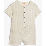 Koton Tulum Bisiklet Yaka Kısa Kollu Pamuklu Düğme Detaylı - 6 - 9 Ay - Ekru