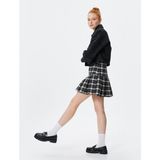 Koton Tüvit Pileli Mini Etek Slim Fit - 36 - Siyah