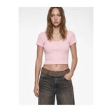 Koton U Yaka Slim Fit Pamuklu Crop Pembe Kadın T-Shirt 6SAL10015IK