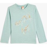 Koton Unicorn Işlemeli Uzun Kollu Pamuklu Tişört Kız Çocuk Günlük Stil Mavi - 18 - 24 Ay