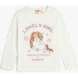 Koton Unicorn Tişört Uzun Kollu Kız Çocuk Pamuklu Truvakar Kol Günlük Stil Ekru Renk - 9 - 12 Ay