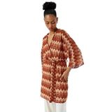Koton Uzun Geniş Kol Kemerli Desenli Uzun Kimono