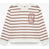 Koton Uzun Kollu Bisiklet Yaka Baskı Detaylı Çizgili Sweatshirt - Kahve - 7 - 8 Yaş