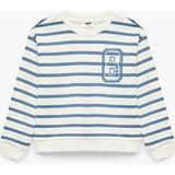 Koton Uzun Kollu Bisiklet Yaka Baskı Detaylı Çizgili Sweatshirt - Mavi - 11 - 12 Yaş