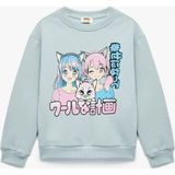 Koton Uzun Kollu Bisiklet Yaka Mavi Şardonlu Baskılı Sweatshirt Kız Çocuklar İçin Konforlu Tasarım - 9 - 10 Yaş