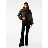 Koton Uzun Kollu Cepli Fermuarlı Peluş Yaka Suni Süet Crop Biker Ceket - 40 - Kahve