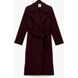Koton Uzun Kollu Cepli Kadın Kruvaze Kemerli Uzun Kaşe Kaban Bordo Polyester Karışımlı Günlük Kullanım - 40