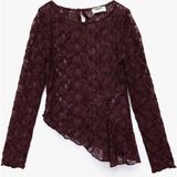 Koton Uzun Kollu Dantel Bluz Kız Çocuk Günlük Tarz Bordo Polyester Karışımlı - 6 - 7 Yaş