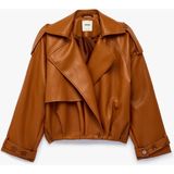 Koton Uzun Kollu Düğmeli Crop Oversize Suni Deri Kruvaze Yaka Bomber Ceket - 42 - Kahve