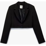 Koton Uzun Kollu Düğmeli Geniş Yaka Crop Blazer Ceket - Siyah - 34