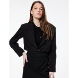 Koton Uzun Kollu Düğmeli Geniş Yaka Crop Blazer Ceket - Siyah - 40