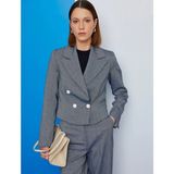 Koton Uzun Kollu Düğmeli Kruvaze Yaka Crop Blazer Ceket - Lacivert - 34