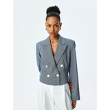 Koton Uzun Kollu Düğmeli Kruvaze Yaka Crop Blazer Ceket - Lacivert - 36