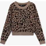 Koton Uzun Kollu Geniş Yuvarlak Yaka Leopar Desenli Oversize Triko Kazak - Siyah