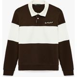 Koton Uzun Kollu Işlemeli Renk Bloklu Polo Yaka Sweatshirt - Kahve