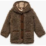 Koton Uzun Kollu Kahverengi Peluş Kapşonlu Mont Kız Çocuklar İçin Cep Detaylı Günlük Kullanım - 3 - 4 Yaş