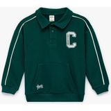 Koton Uzun Kollu Kanguru Cepli Düğme Detaylı Oversize Polo Yaka Sweatshirt - Yeşil - 12 - 18 Ay