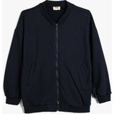 Koton Uzun Kollu Kız Çocuk Sweatshirt Lacivert Cep Detaylı Fermuar Kapamalı Rahat Tasarım - 5 - 6 Yaş