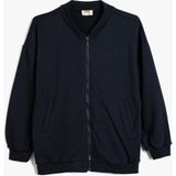 Koton Uzun Kollu Kız Çocuk Sweatshirt Lacivert Cep Detaylı Fermuar Kapamalı Rahat Tasarım - 5 - 6 Yaş