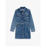 Koton Uzun Kollu Klasik Yaka Düğmeli Cep Detaylı A Kesim Mini Denim Elbise Orta İndigo 6wal80001md Indigo