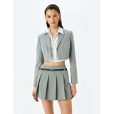 Koton Uzun Kollu Kruvaze Crop Blazer Ceket - Gri - 38