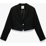 Koton Uzun Kollu Kruvaze Düğmeli Crop Blazer Ceket - 38 - Siyah
