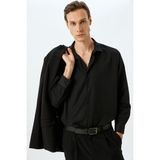 Koton Uzun Kollu Pamuk Karışımlı Yarım Italyan Yaka Slim Fit Gömlek - Siyah