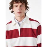 Koton Uzun Kollu Pamuklu Düğmeli Polo Yaka Çizgili Sweatshirt - Kırmızı