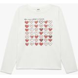 Koton Uzun Kollu Pamuklu Tişört Kız Çocuk İçin Günlük Stil Simli Kalp Baskılı Polyester Karışımlı - Ekru - 11 - 12 Yaş
