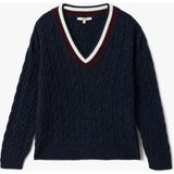 Koton Uzun Kollu Saç Örgü Kadın Oversize V Yaka Kazak - Lacivert - XL