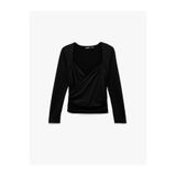 Koton Uzun Kollu Slim Fit Kruvaze V Yaka Saten Bluz