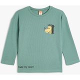 Koton Uzun Kollu T-Shirt Erkek Çocuk Bisiklet Yaka Pamuklu Gergedan Baskı Detaylı Yeşil - 9 - 12 Ay