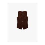 Koton V Yaka Düğmeli Slim Fit Kahverengi Kadın Yelek 6WAK30093EK
