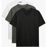 Koton V Yaka Pamuklu Slim Fit Basic 3'lü Erkek Tişört Seti - Karışık