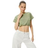 Koton V Yaka T-Shirt, L, 5003116128, Haki, Kadın
