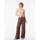 Koton Viskon Crinkle Kumaş Rahat Kalıp Beli Bağcıklı Pantolon - Kahve - Relax - 42