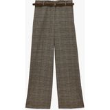 Koton Viskon Karışımlı Cepli Düz Bol Paça Kemerli Ekose Pantolon - Kahve - Straight - 34