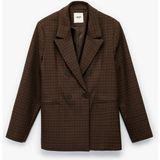 Koton Viskon Karışımlı Düğmeli Cep Detaylı Kruvaze Yaka Ekoseli Blazer Ceket - 34 - Kahve