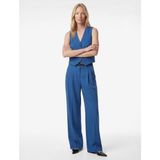 Koton Viskon Karışımlı Kemerli Yüksek Bel Geniş Paça Pantolon - Mavi - Regular - 36