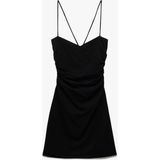 Koton Viskon Keten Karışımlı Slim Fit Drapeli Ince Askılı Mini Elbise - Siyah - 34
