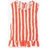 Koton Viskon Kolsuz Fırfırlı Gipeli Poplin Çizgili Bluz - Kırmızı - 34