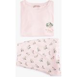 Koton Viskon Kumaş Bisiklet Yaka Kısa Kollu Çiçekli Şortlu Pijama Takımı - Pembe