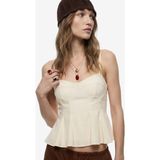 Koton Viskon Kumaş Dokulu Slim Fit Volümlü Peplum Ince Askılı Bluz - Ekru - 42