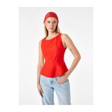 Koton Viskon Kumaş Floral Dokulu Kolsuz Bisiklet Yaka Peplum Bluz