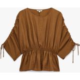 Koton Viskon Kumaş Loose Fit Yuvarlak Yaka Büzgülü Bluz - Kahve - 34