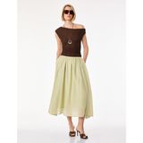 Koton Viskon Kumaş Pile Detaylı Cepli Çan Kesim Midi Etek - Yeşil - 46